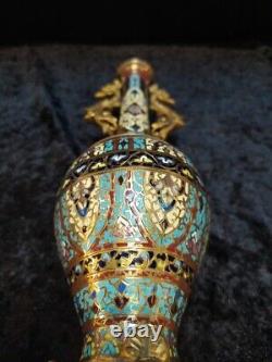 Grand vase en émail cloisonné et bronze H 25 cm, France, Napoléon III