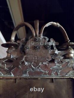 Grande Applique en Bronze avec Miroir Biseauté et Trois Bras de Lumières XIXeme