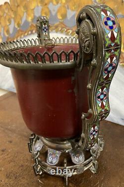 Grande Coupe Bronze Émaillé Napoléon III XIXeme Russe Russie Ancien Vase Enamel