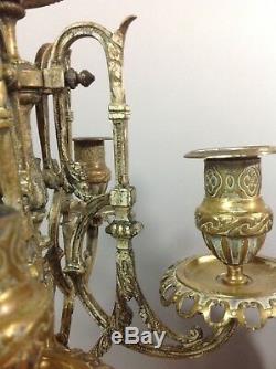 Grande Garniture cheminée Napoléon III V1880 Pendule + 2 candélabres Bronze 27Kg