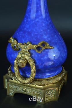 Grande Lampe Signée SEVRES Porcelaine Bleue LOUIS XVI Bronze Napoleon III Rare
