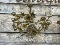 Grande Paire d Applique Bronze Doré Ancien Église Fleur Napoléon III Lampe