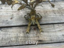 Grande Paire d Applique Bronze Doré Ancien Église Fleur Napoléon III Lampe