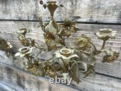 Grande Paire d Applique Bronze Doré Ancien Église Fleur Napoléon III Lampe