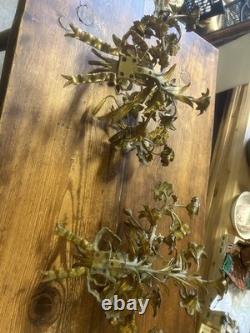 Grande Paire d Applique Bronze Doré Ancien Église Fleur Napoléon III Lampe