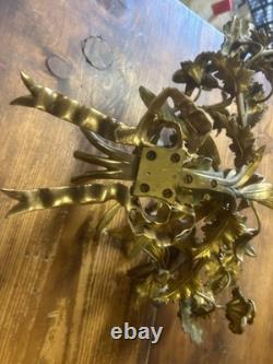 Grande Paire d Applique Bronze Doré Ancien Église Fleur Napoléon III Lampe