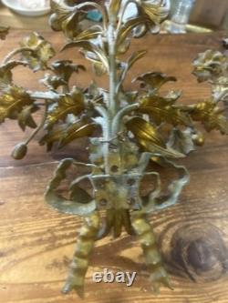 Grande Paire d Applique Bronze Doré Ancien Église Fleur Napoléon III Lampe