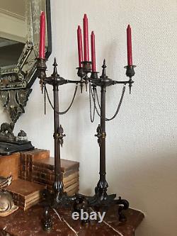 Grande Paire de Candélabre / Chandelier Bronze 3 feux Napoléon III