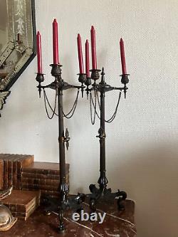 Grande Paire de Candélabre / Chandelier Bronze 3 feux Napoléon III