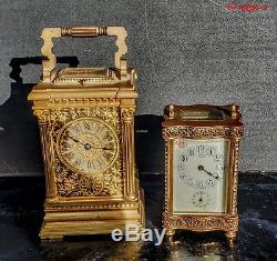 Grande Pendulette De Voyage A Sonnerie Anglaise Bronze Dore Carriage Clock 21cm