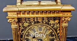 Grande Pendulette De Voyage A Sonnerie Anglaise Bronze Dore Carriage Clock 21cm