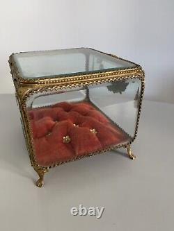 Grande boite a bijoux coffret de mariage bronze verre biseauté 19e jewelry box