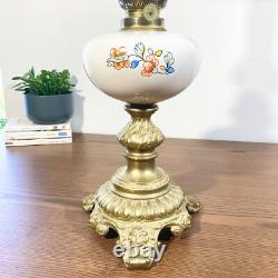 Grande lampe à huile ancienne en bronze et faïence Circa 1900 Style Napoléon III
