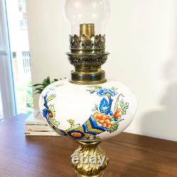 Grande lampe à huile ancienne en bronze et faïence Circa 1900 Style Napoléon III