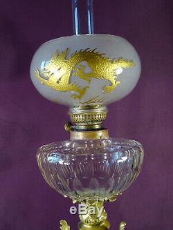 Grande lampe à pétrole N III chimére dragon bronze cristal baccarat marbre XIXém