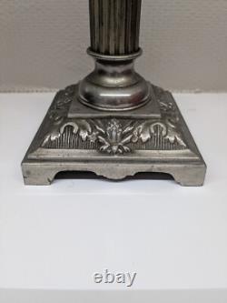 Grande lampe à pétrole bronze argenté 19 ème colonne corinthienne Napoléon III