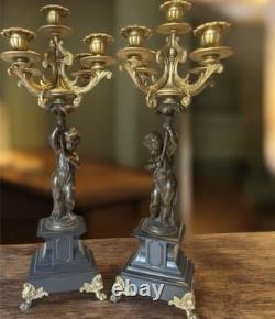 Grande paire de chandeliers Style Napoléon III 58 x 17 cm Bronze