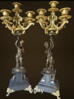 Grande paire de chandeliers Style Napoléon III 58 x 17 cm Bronze