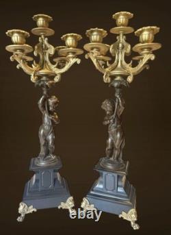 Grande paire de chandeliers Style Napoléon III 58 x 17 cm Bronze