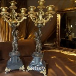 Grande paire de chandeliers Style Napoléon III 58 x 17 cm Bronze