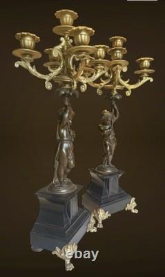 Grande paire de chandeliers Style Napoléon III 58 x 17 cm Bronze