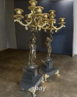 Grande paire de chandeliers Style Napoléon III 58 x 17 cm Bronze