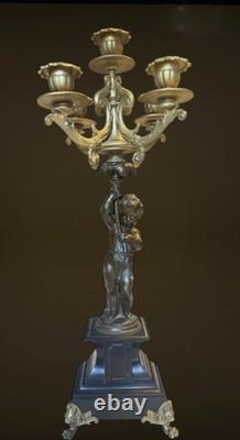 Grande paire de chandeliers Style Napoléon III 58 x 17 cm Bronze
