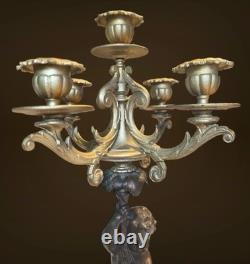 Grande paire de chandeliers Style Napoléon III 58 x 17 cm Bronze