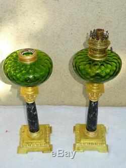 Grandes lampes à pétrole en marbre et bronze de Style Empire XIXème, oil lamp