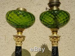 Grandes lampes à pétrole en marbre et bronze de Style Empire XIXème, oil lamp
