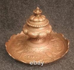 Gros Encrier Bronze XIXe Décor Griffons Et Écussons Napoléon III