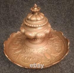 Gros Encrier Bronze XIXe Décor Griffons Et Écussons Napoléon III