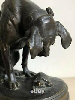 Henri Alfred JACQUEMART Le chien à la tortue, bronze animalier