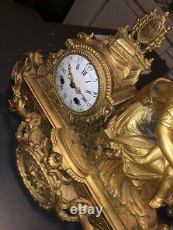 Horloge Cheminee Bronze, Regule Doré Signé PH MOUREY 1864 Manuel Clock Kaminuhr