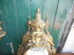Horloge Pendule + 2 Chandeliers En Bronze Dore J. Pebeyre Paris