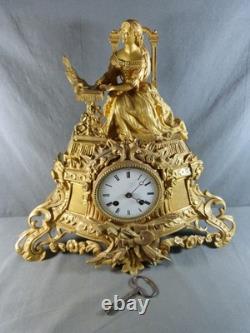 Horloge Pendule Napoléon III en Bronze Doré signé PG, 19ème Siècle, Fonctionne