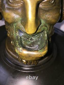 Imposant encrier en bronze tête de faune / satyre Napoléon III