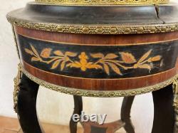 JARDINIERE NAPOLÉON III EN MARQUETERIE, BOIS ET BRONZE complète bac et couvercle