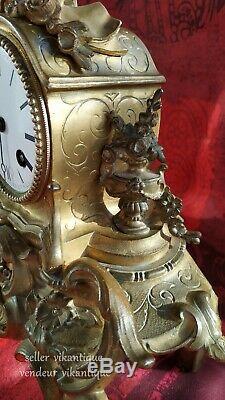 Japy Frères 1850 Antique gilt bronze mantel clock Horloge pendule Tischuhr Kamin