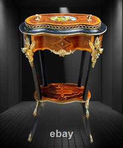 Jardiniere Époque Napoléon III En Marqueterie Et Bois Noirci Ornée De Bronze