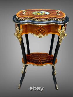 Jardiniere Époque Napoléon III En Marqueterie Et Bois Noirci Ornée De Bronze