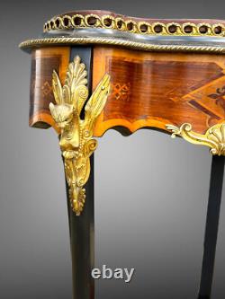 Jardiniere Époque Napoléon III En Marqueterie Et Bois Noirci Ornée De Bronze