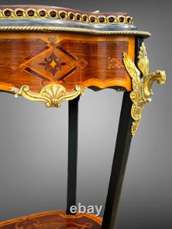 Jardiniere Époque Napoléon III En Marqueterie Et Bois Noirci Ornée De Bronze