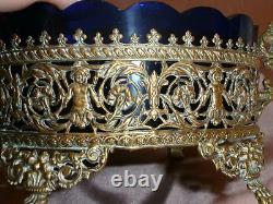Jardinière Napoléon III Bronze ou laiton & verrine bleue Griffons & Putti