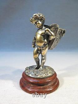 Kley Ancienne Sculpture Ange Amour Vendangeur Bronze Argente Epoque Napoleon 3