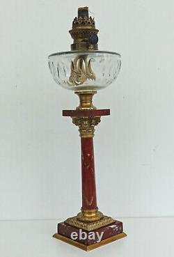 LAMPE A PETROLE Colonne Corinthienne Marbre Bronze Cristal Baccarat Napoléon III