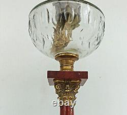 LAMPE A PETROLE Colonne Corinthienne Marbre Bronze Cristal Baccarat Napoléon III