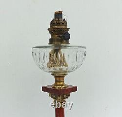 LAMPE A PETROLE Colonne Corinthienne Marbre Bronze Cristal Baccarat Napoléon III