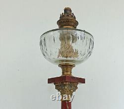 LAMPE A PETROLE Colonne Corinthienne Marbre Bronze Cristal Baccarat Napoléon III