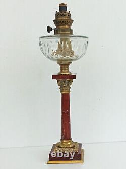 LAMPE A PETROLE Colonne Corinthienne Marbre Bronze Cristal Baccarat Napoléon III